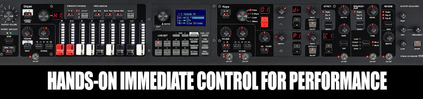Yamaha YC-88 control panel offers immediate access to main features for perfomance